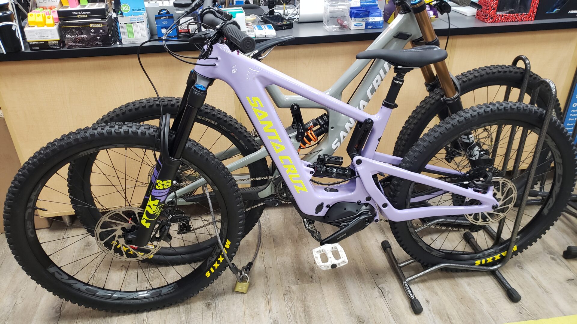 A lavender color bike for a person